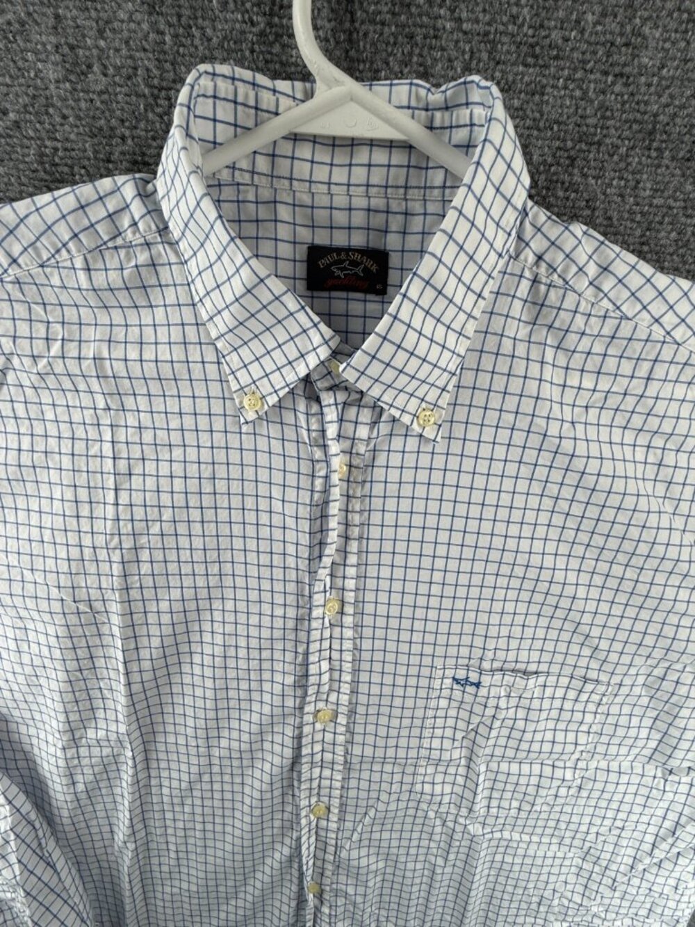 Paul & Shark 45 Check Button-Down Cotton Blue Mens Long Sleeve Pocket Casual